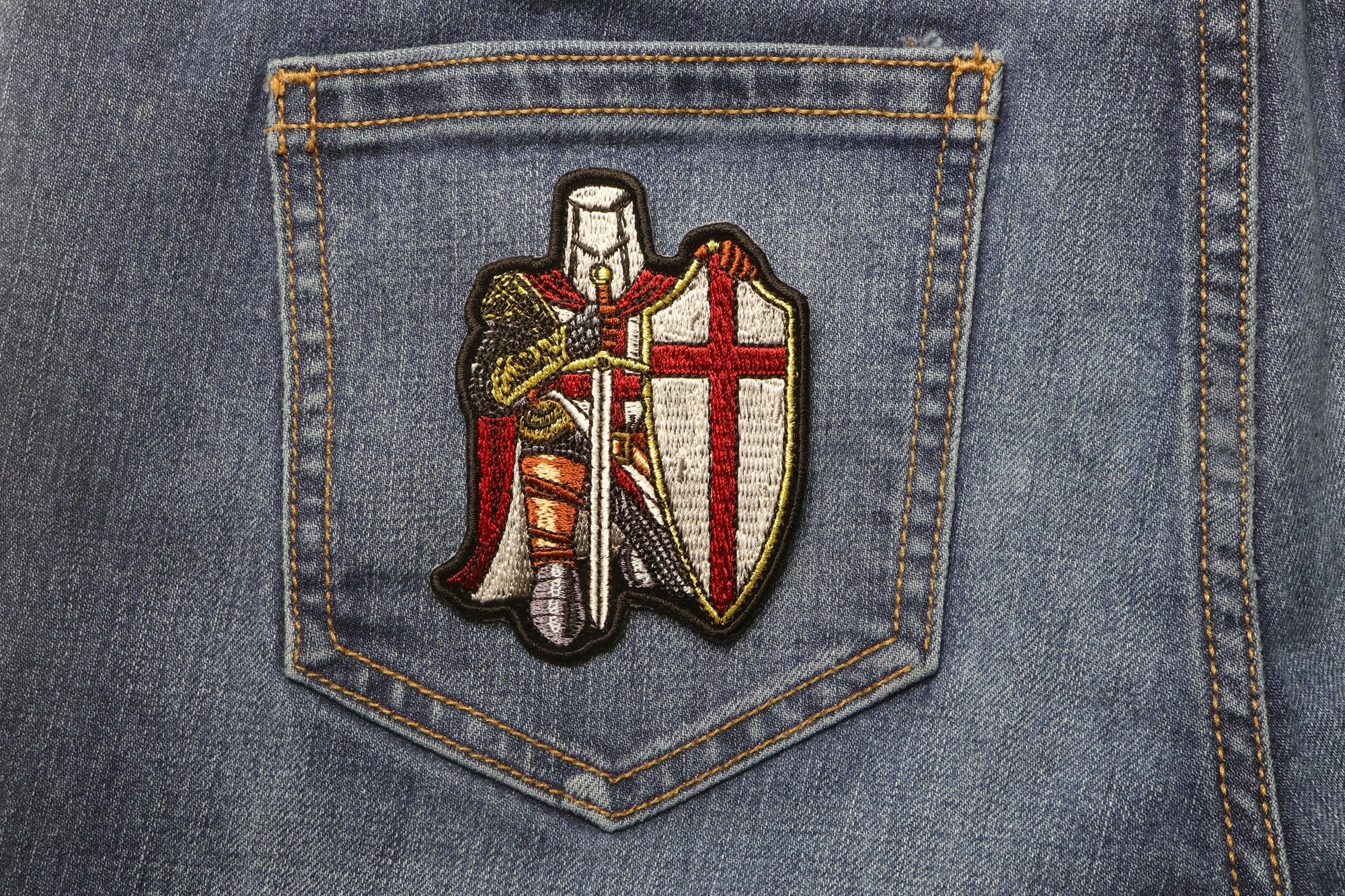 Red Knight Crusader Christian  Patch - Perfect for Bikers ( 4 x 2  inches )